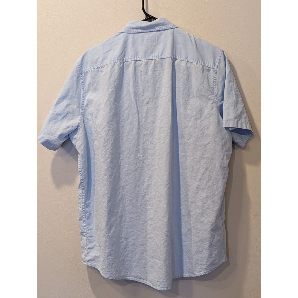 Michael Kors Tailored Fit Light Blue Linen-Cotton Short Sleeve Button-Up L - Picture 10 of 12